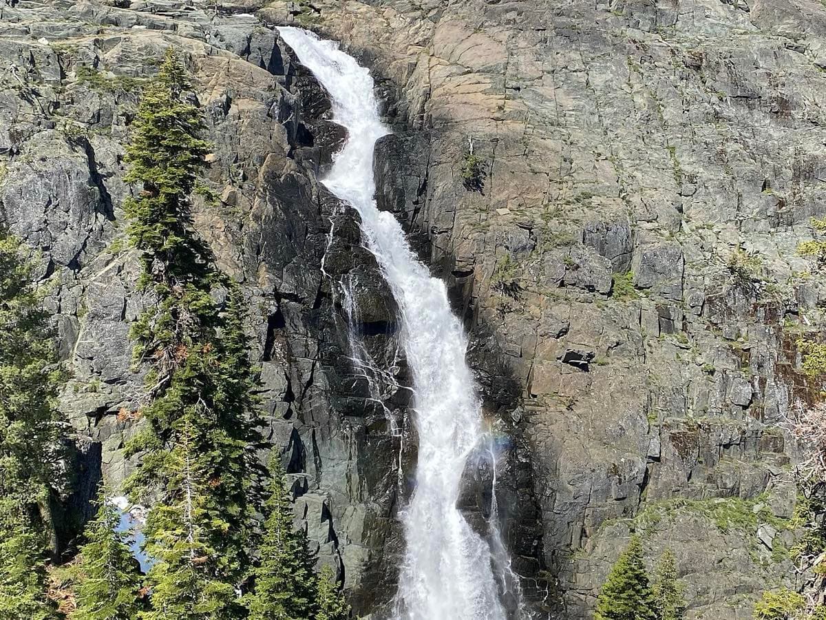 Frazier Falls cascading down a granite face in Plumas National Forest